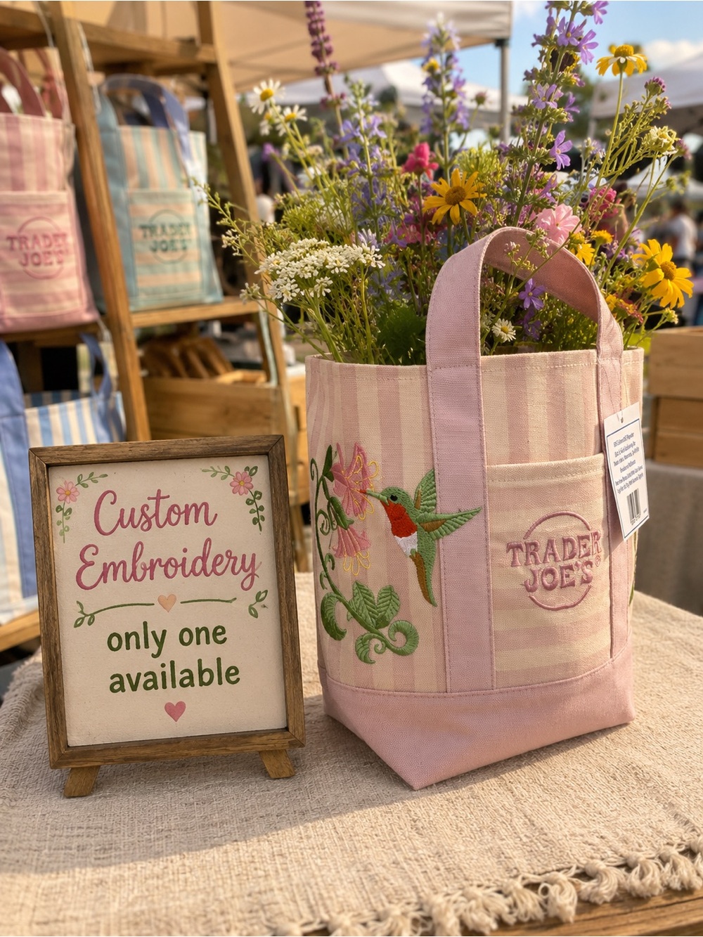 🩷 Trader Joe’s Mini Canvas Tote Bags with Custom Embroidery